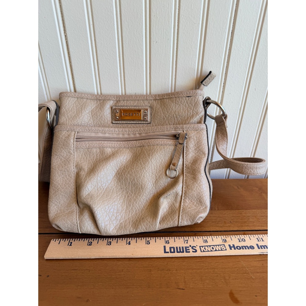 Rosetti Beige Pebbled Faux Leather Crossbody Bag Multi-Pocket Purse Small - Picture 3 of 10